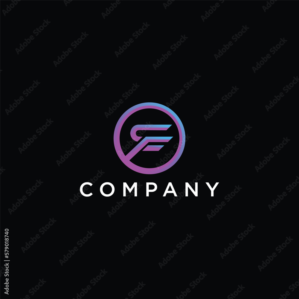Abstract Initial Letter C and F Linked Logo. Blue Gradient Abstract Initial Letter C and F Linked Logo. Blue Gradient