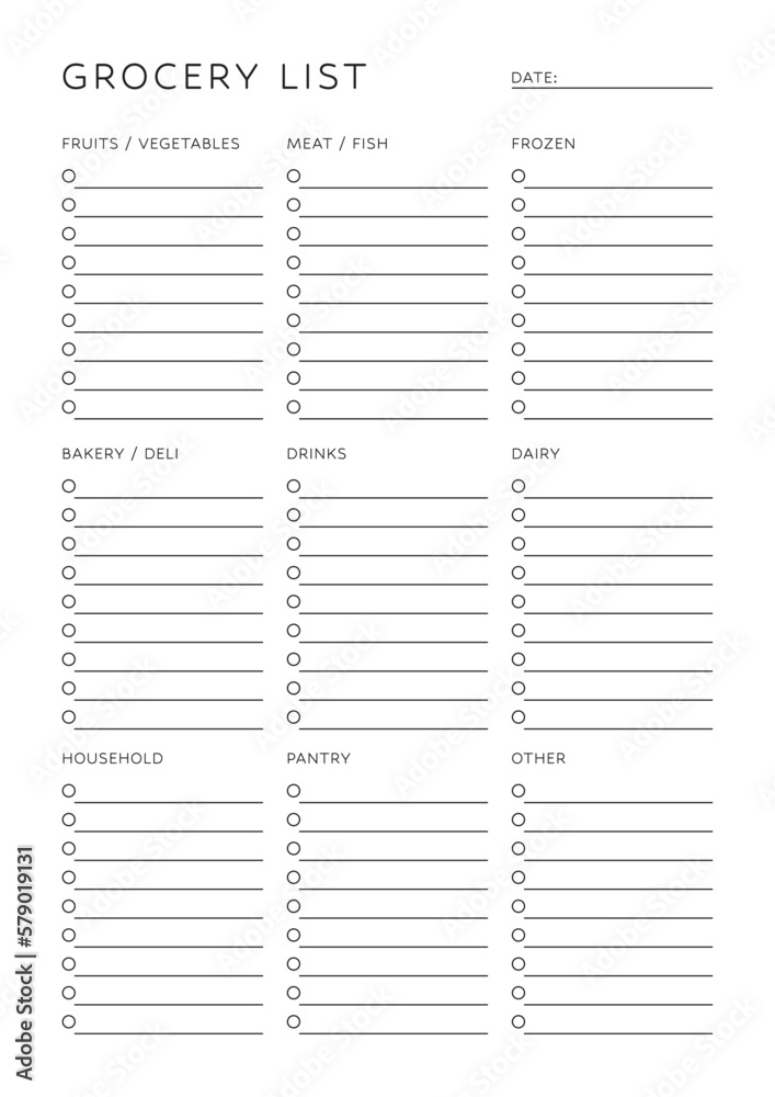 Grocery list with simple and minimalist design - A4 printable template ...