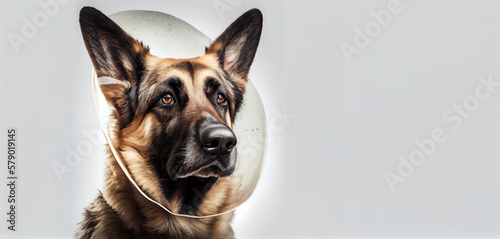Fototapeta Dog in Elizabethan collar or vet cone, recovering from surgery