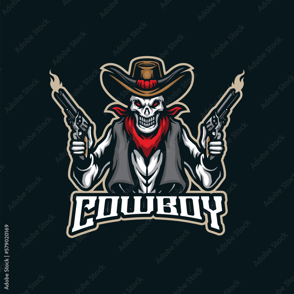 Cowboy mascot logo design vector with modern illustration concept style for badge, emblem and t shirt printing. Cowboy illustration with guns in hand.