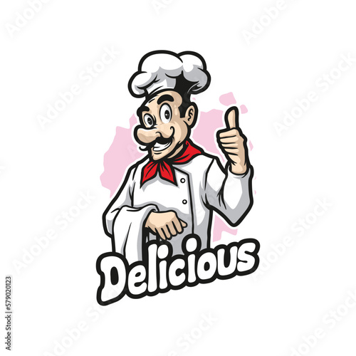 Chef mascot logo design vector with modern illustration concept style for badge, emblem and t shirt printing. Delicious chef illustration.