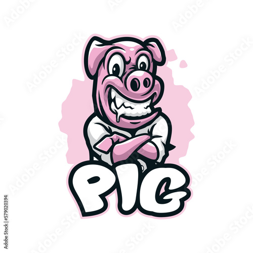 Pig mascot logo design vector with modern illustration concept style for badge  emblem and t shirt printing. Smart pig illustration.