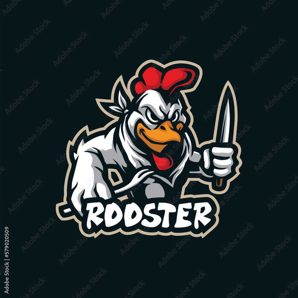 Rooster mascot logo design vector with modern illustration concept style for badge, emblem and t shirt printing. Rooster chef illustration.