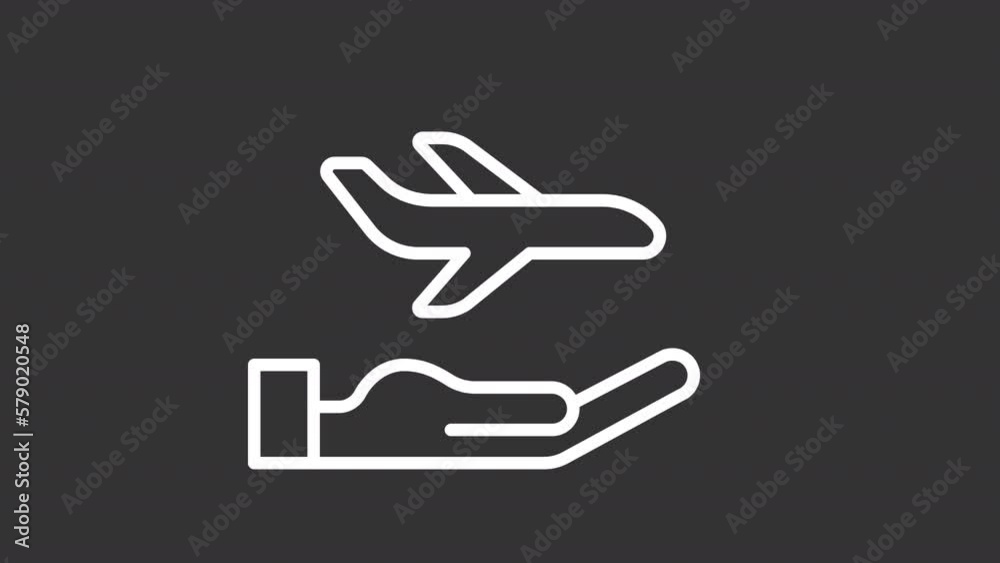 Animated safe trip white line icon. Aviation insurance. Travel service