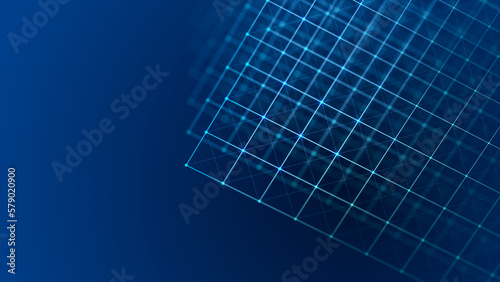 3D cube of lines and dots. Wireframe polygonal element on dark background. Science and technology. 3d rendering