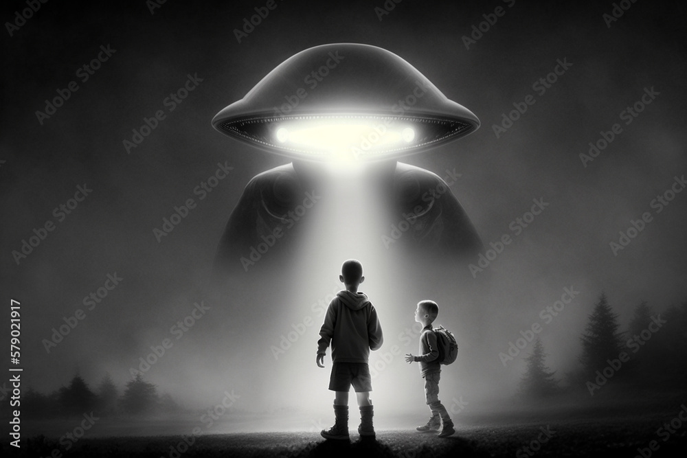 Close encounter with an UFO. Generative ai.