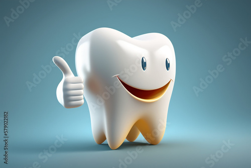 Happy cartoon tooth. Concept of oral hygiene for children. Generative ai.