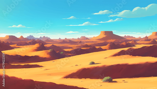 Rocky Desert with Canyons Detailed Hand Drawn Painting Illustration