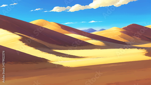 Rocky Desert with Canyons Detailed Hand Drawn Painting Illustration