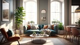 Modern home living room/lounge area, interior design, architecture design, Generative AI concept
