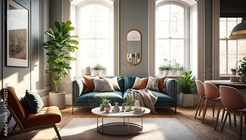 Modern home living room/lounge area, interior design, architecture design, Generative AI concept