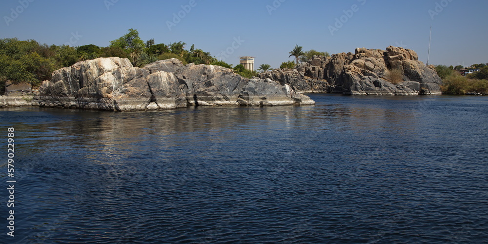 Landscape on Nile in Aswan in Egypt, Africa       
