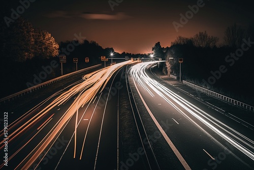 Long Exposure Highway Lights  Road Turn with Colorful Neon Effect  Ai generated
