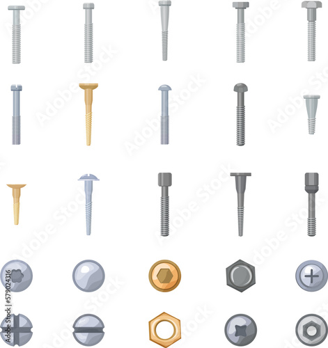 Screw-bolt icons set cartoon vector. Head screw. Nail tool