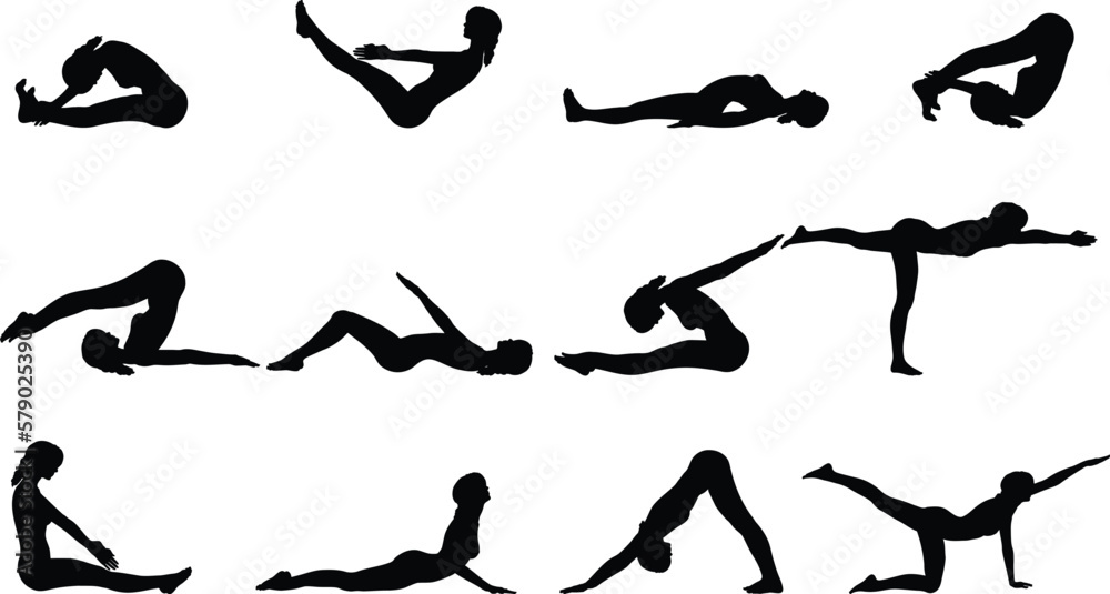 silhouettes of people doing yoga.