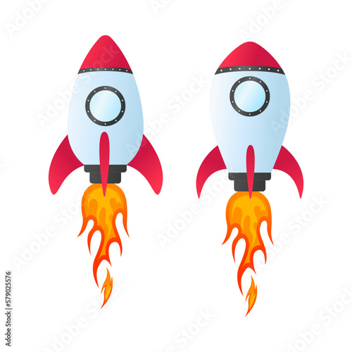 rocket collection vector illustration design. rockets are gliding flying with turbo fire