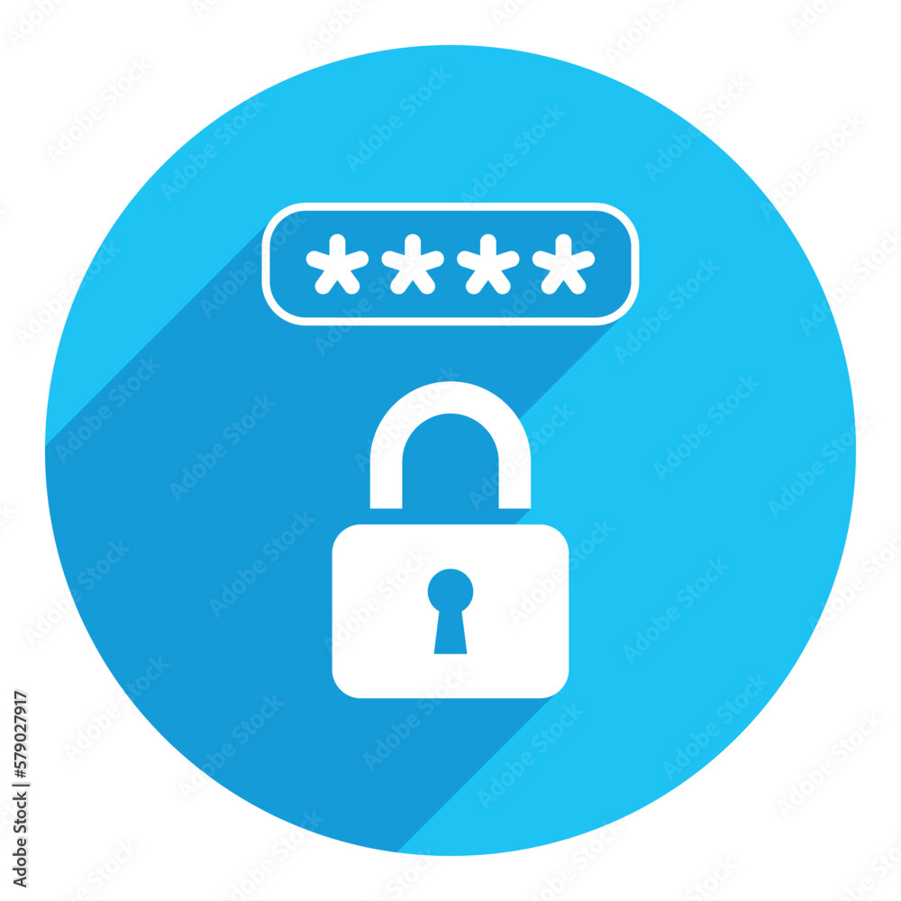 Secured password. long shadow design. blue background. Secured password. long shadow design. blue background.