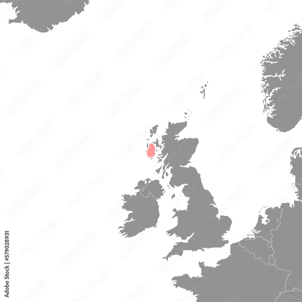 Sea of the Hebrides on the world map. Vector illustration.