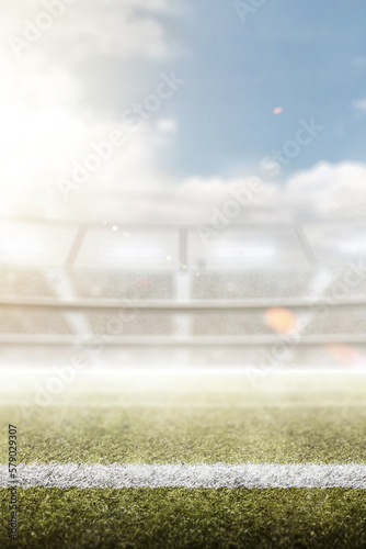 Soccer background. Big stadium full of fans. Stadium 3D. Vertical. Blurred background. Sport