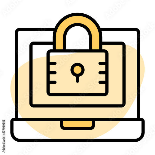 Padlock with laptop denoting vector of laptop security, premium icon