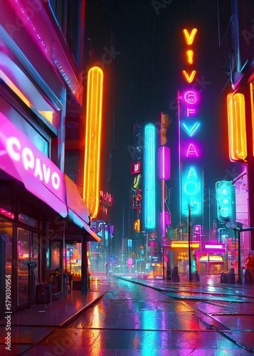 a street at night filled with neon lights