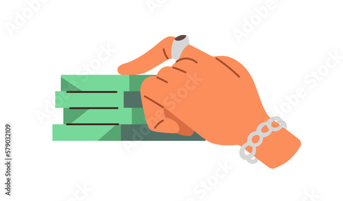 Wealthy hand on stacked money, banknotes, lot of cash. Wealth, fortune, capit...