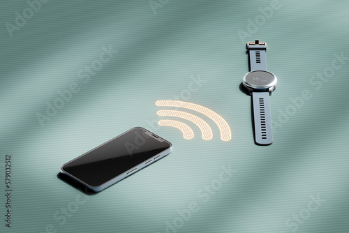 Fotografi 3d rendering of a generic Smartphone Wireless Communication with Smart Watch