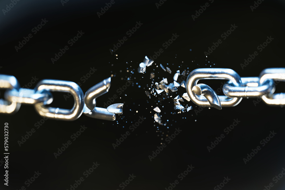 Breaking Chains. 3D Rendering Symbolizing Strength, Power, and Independence