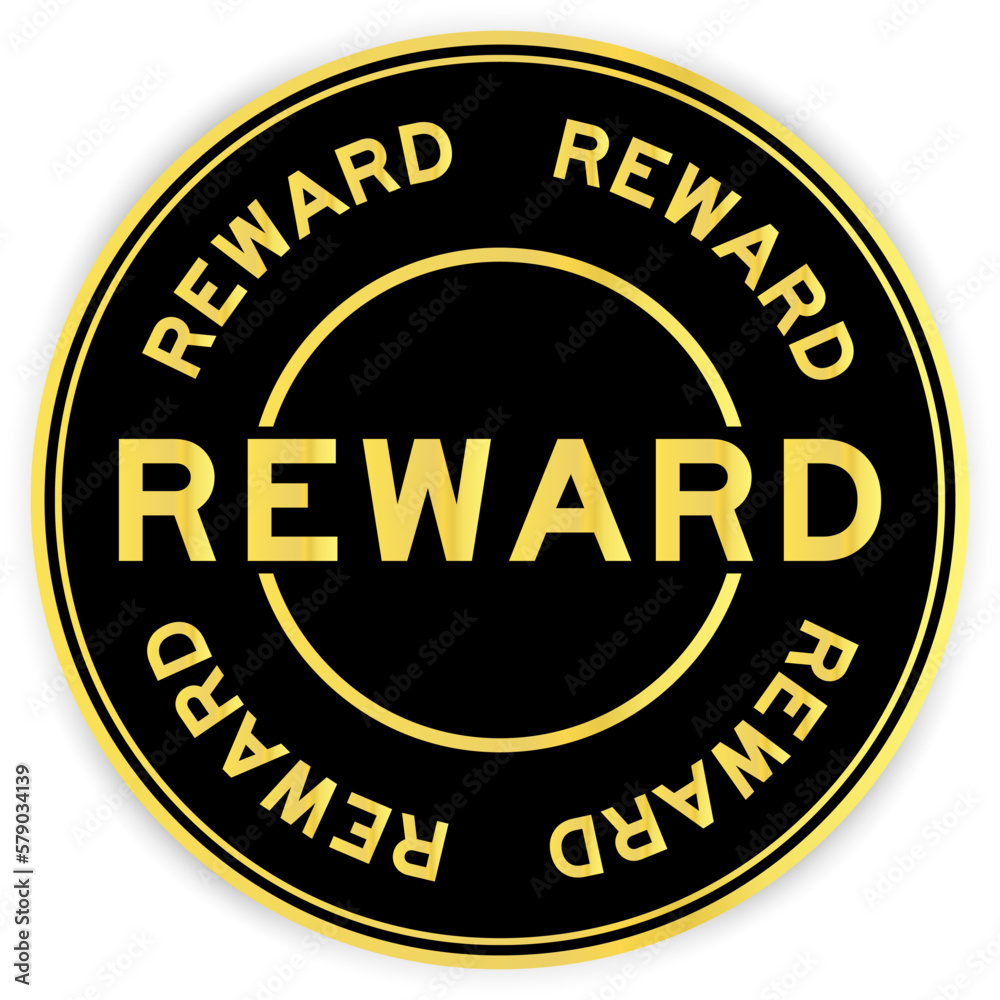 Black and gold color round label sticker with word reward on white background Black and gold color round label sticker with word reward on white background