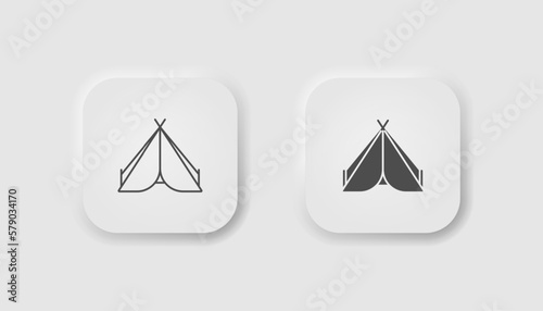 Tourist tent icon in neumorphism style. Icon for business, white UI, UX. Camping area symbol. Shelter,  weekend, vacation, travel, summer recreation. Neumorphic style. Vector illustration