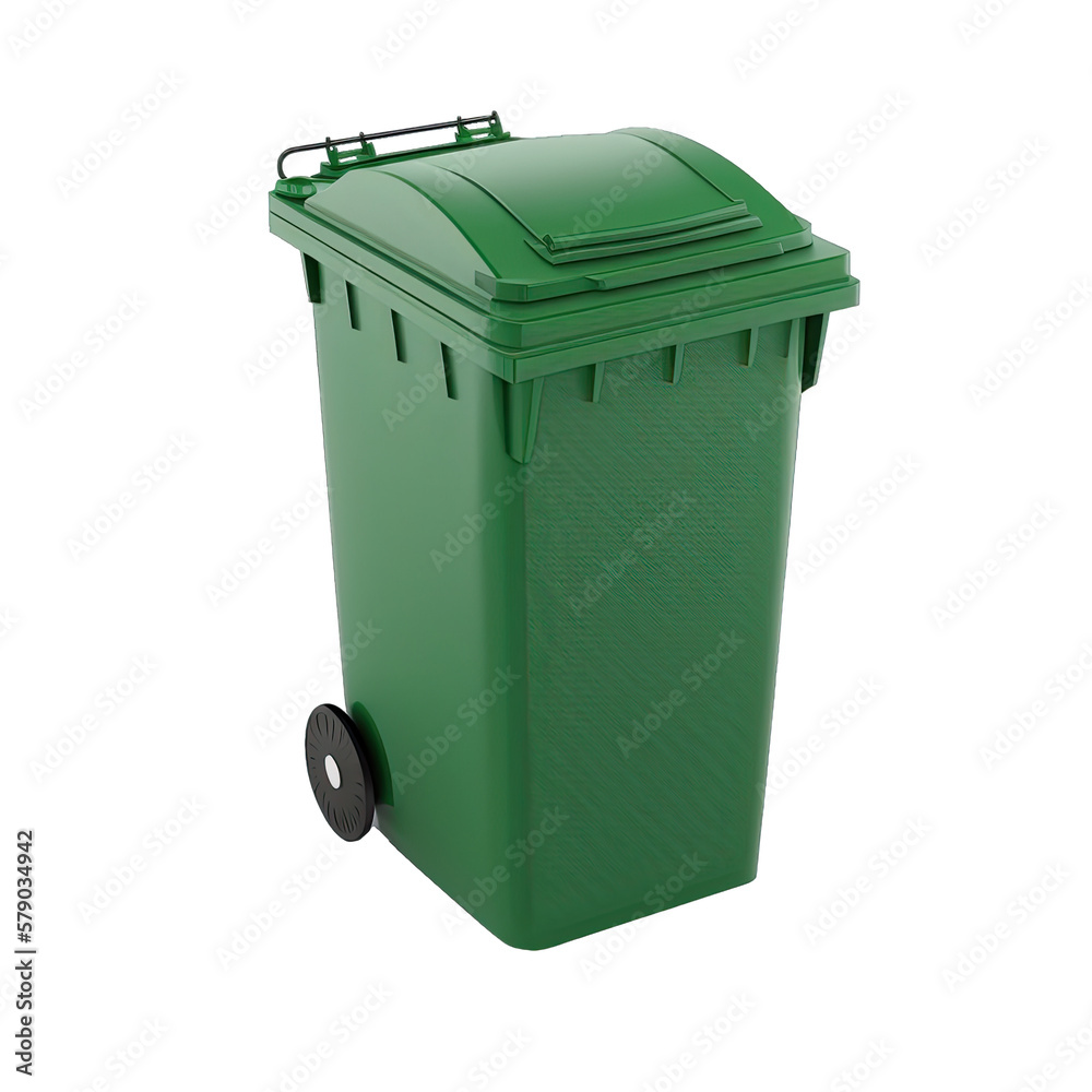 Trash bin. Green dust bin isolated on transparent background. Trash Container. Green garbage bin on the white background. Trash bin. Green dust bin isolated on transparent background. Trash Container. Green garbage bin on the white background.