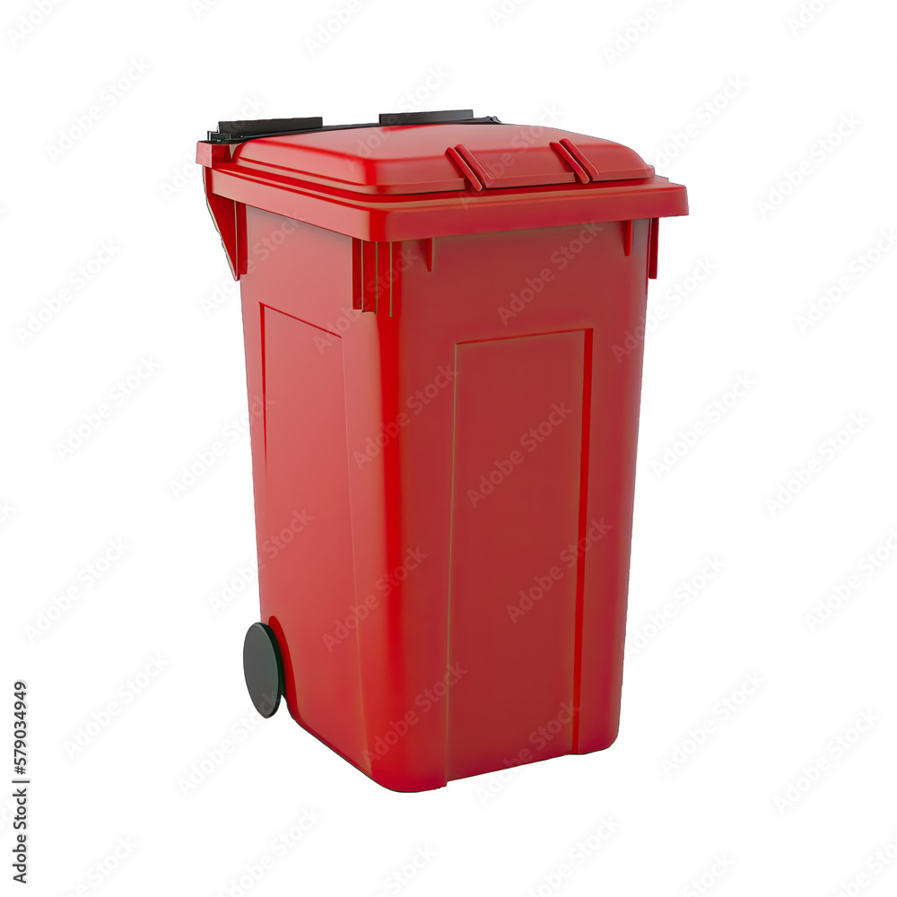 Trash bin. Red dust bin isolated on transparent background. Trash Container. Red garbage bin on the white background. Trash bin. Red dust bin isolated on transparent background. Trash Container. Red garbage bin on the white background.