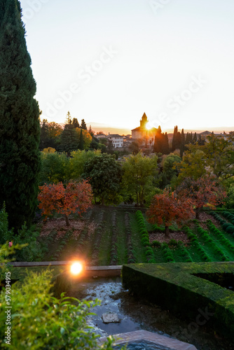 Sunset over ancieat arabic Alhambra in Granada, Spain on November 26, 2022
 photo