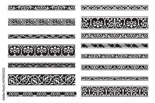 Set of decorative seamless ornamental border - Vector modular