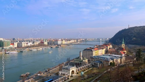 Taban quarter and Danube River from Buda Castle, Budapest, Hungary photo