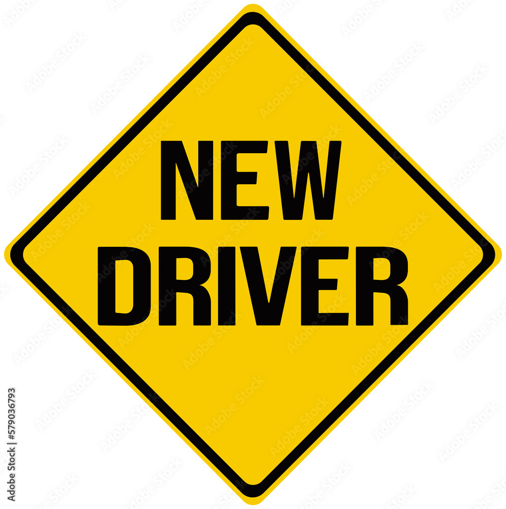 A sign in yellow color that says : new driver A sign in yellow color that says : new driver