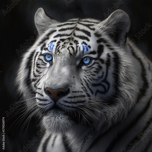 white tiger, hd, portrait, close up bengali stripped cute wildanimal head face portrait yellow or blue eyes with mammal predator cat living in the Generative AI