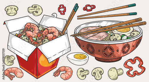 Tom yam set colorful stickers