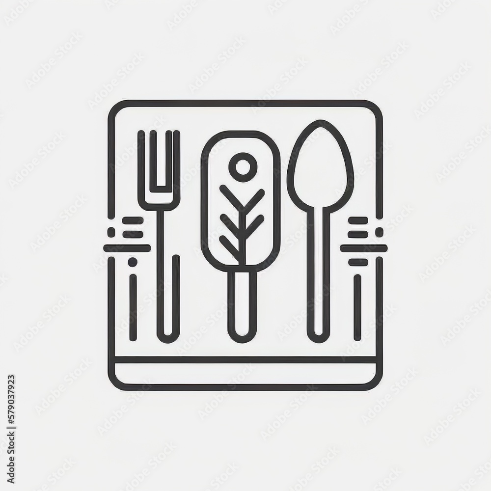 Restaurant food line icon. Dinner sign. Hotel service symbol. Quality design element. Linear style knife, fork, plate stroke. Vector black white Generative AI Restaurant food line icon. Dinner sign. Hotel service symbol. Quality design element. Linear style knife, fork, plate stroke. Vector black white Generative AI