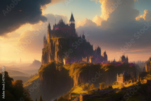 sunrise over the castle created with Generative AI technology