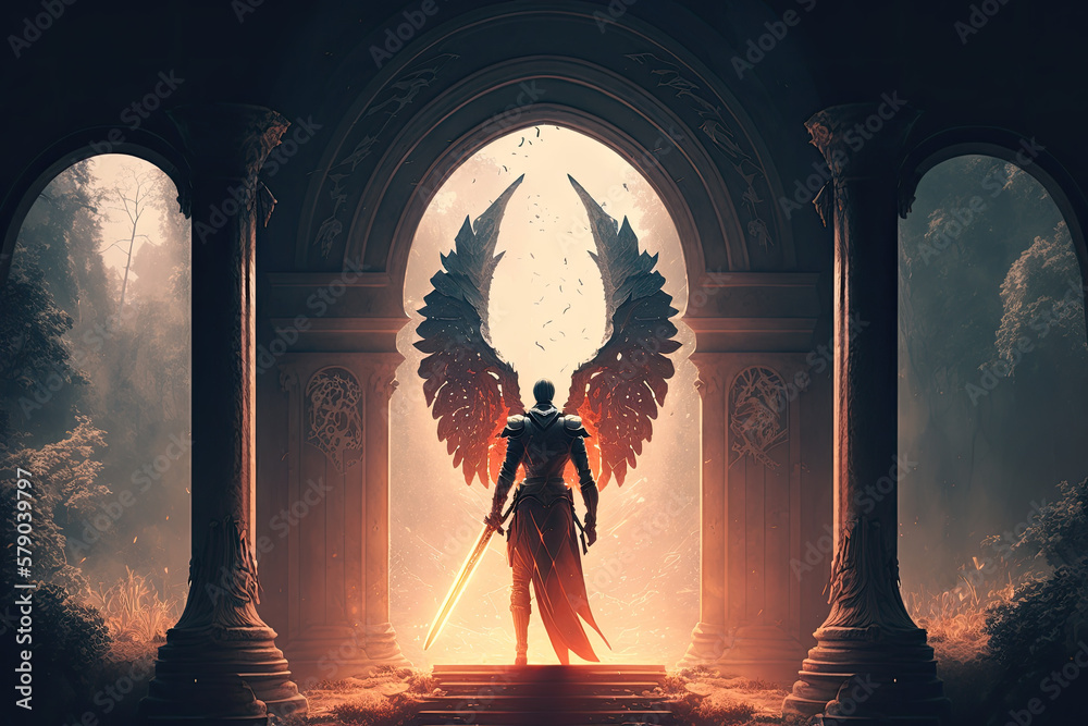 Naklejka premium Defender of the Divine: The Angel who Safeguards the Garden of Eden