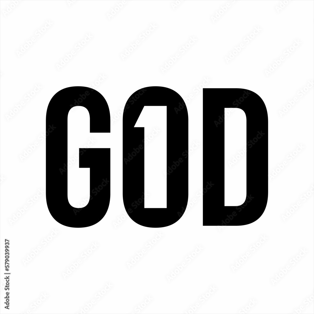 One God. GOD word illustration design with number one in letter O in negative space. One God. GOD word illustration design with number one in letter O in negative space.