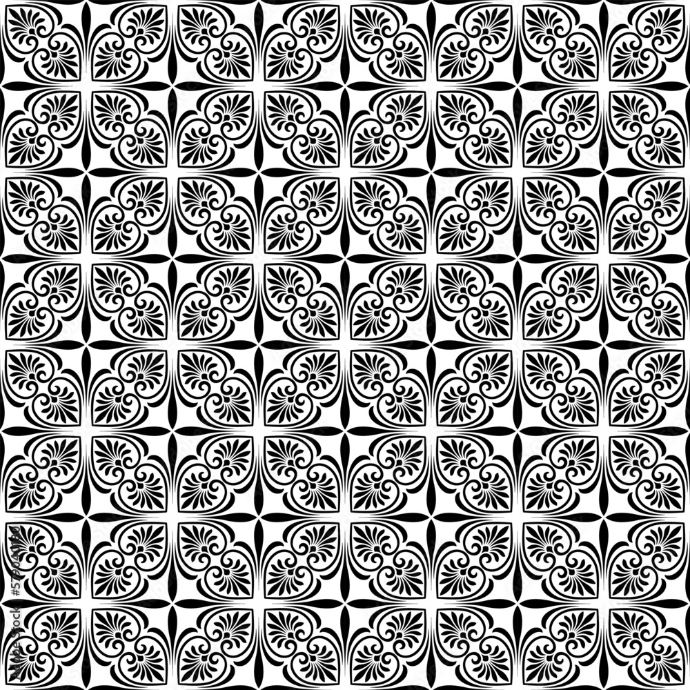 Fototapeta premium Decorative seamless black floral pattern, classic art. Transparent background. Swatch is included.