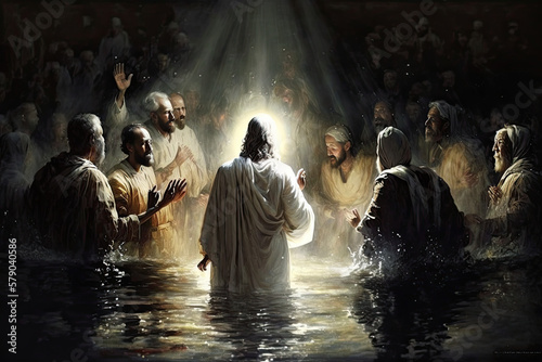 Fotobehang jesus getting baptized