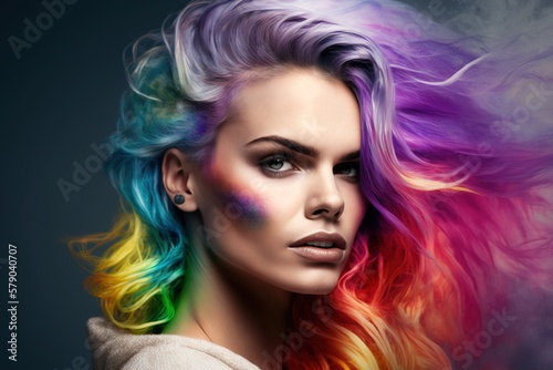 Beautiful woman with colorful hair and makeup. Beautiful face.GENERATION Ai © inna717