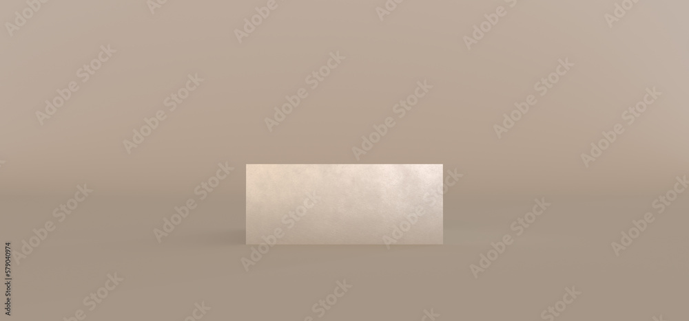 Brushed aluminum rectangle on a natural beige room. Place for text, mockup, copy space. 3d illustration. Minimal concept. Brushed aluminum rectangle on a natural beige room. Place for text, mockup, copy space. 3d illustration. Minimal concept.