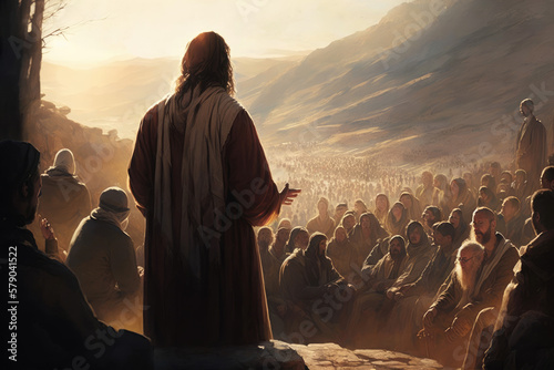 Fotografie, Tablou Jesus preaching on the mountain