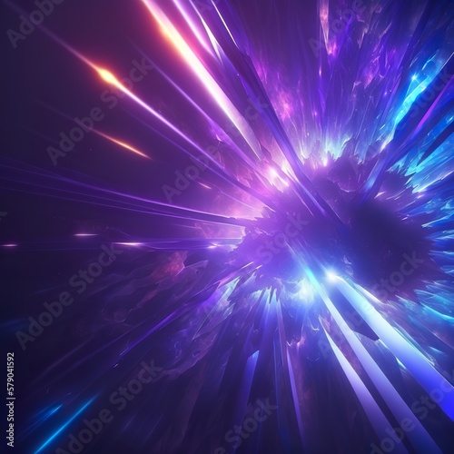 Abstract in blue and purple neon glow colors. Speed of light in galaxy Explosion in universe Cosmic background for event party carnival celebration or other rendering supersonic Generative AI