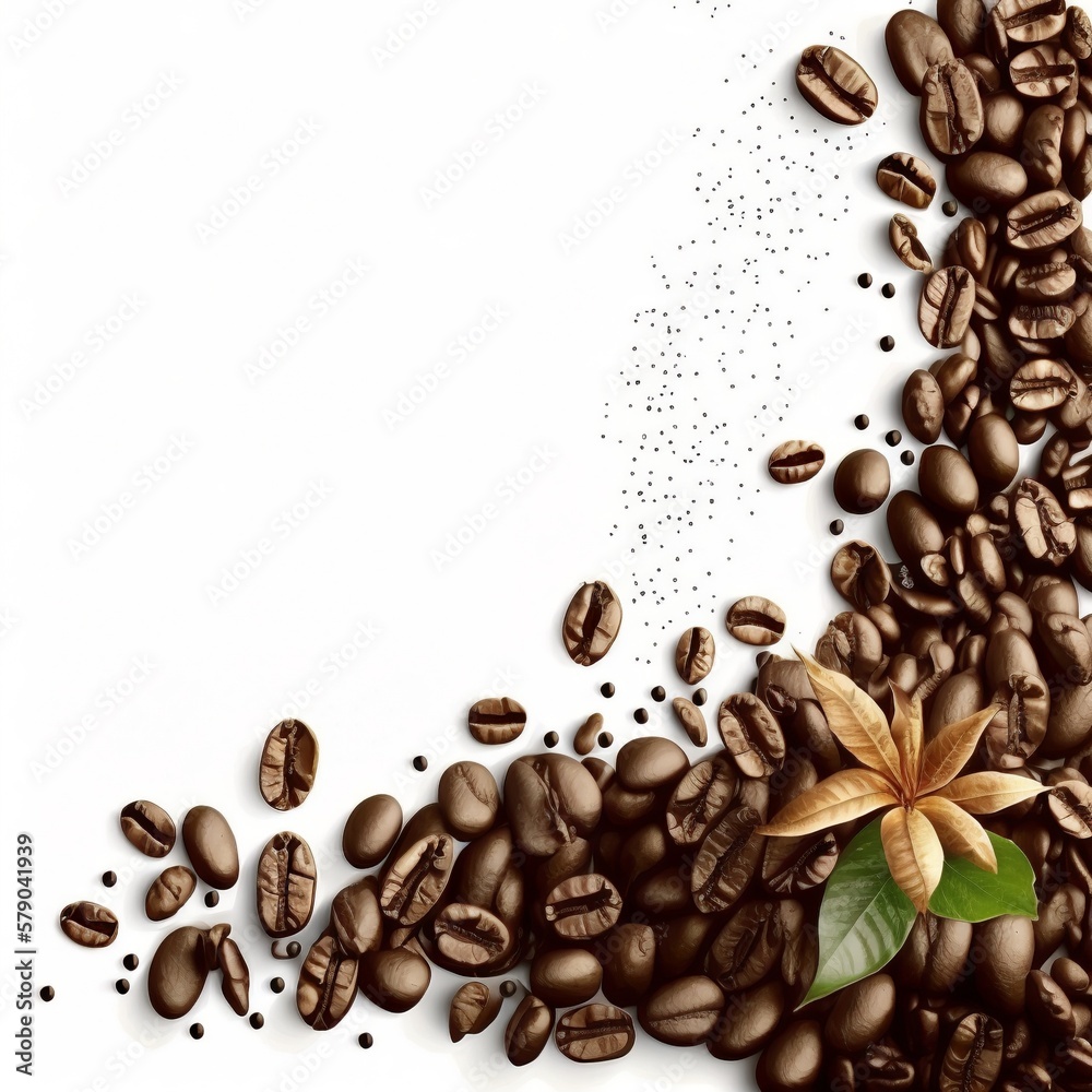 Obraz premium Coffee beans isolated on white background with copyspace for tea conception shape roasted fragrance morning breakfast powder Generative AI 