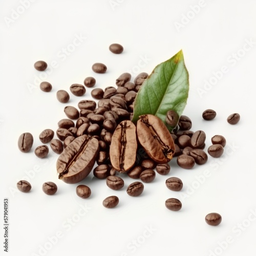 Coffee beans isolated on white background with copyspace for tea conception shape roasted fragrance morning breakfast powder Generative AI 
